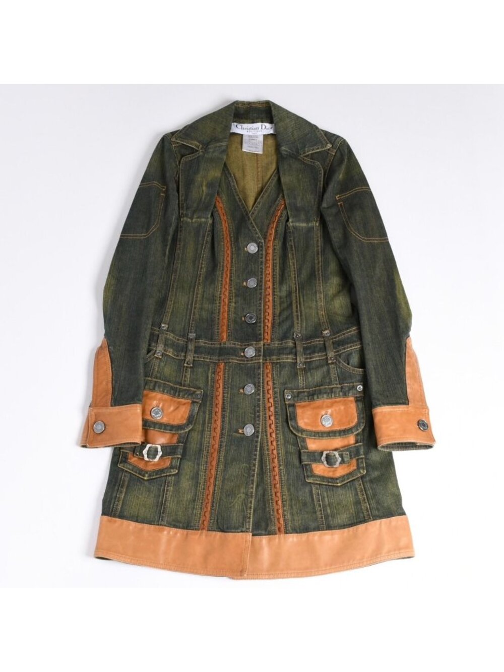 Dior Denim Leather Trim Dress John Galliano Washed